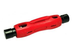 Side view of Platinum Tools red double ended coax stripper