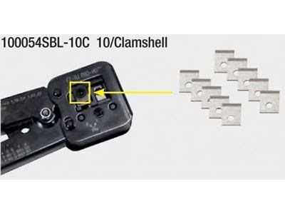 Platinum Tools replacement blades, with arrow pointing to blade compartment on PN  100054C RJ45