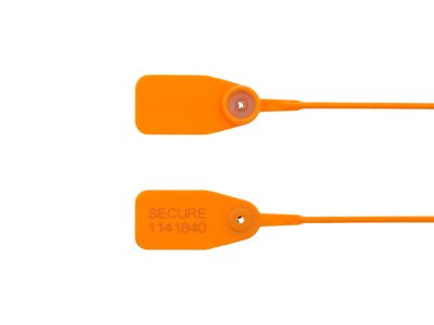 Picture of 12 1/2 Inch Standard Orange Pull Tight Plastic Seal with Steel Locking Piece - 100 Pack