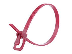 Picture of 10 Inch 50 Lbs Plenum Cranberry Releasable/Reusable Cable Tie - 100 Pack