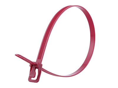 Picture of 14 Inch 120 Lbs Plenum Cranberry Releasable/Reusable Cable Tie - 100 Pack