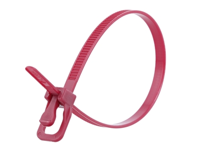 Picture of 6 Inch 50 Lbs Plenum Cranberry Releasable/Reusable Cable Tie - 100 Pack