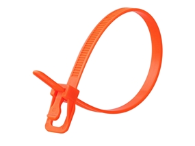 Picture of 6 Inch 50 Lbs Fluorescent Orange Releasable/Reusable Cable Tie - 20 Pack