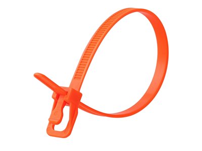 Picture of 6 Inch 50 Lbs Fluorescent Orange Releasable/Reusable Cable Tie - 100 Pack