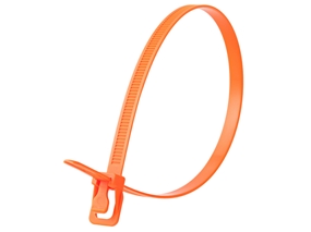 Picture of 14 Inch 120 Lbs Fluorescent Orange Releasable/Reusable Cable Tie - 20 Pack