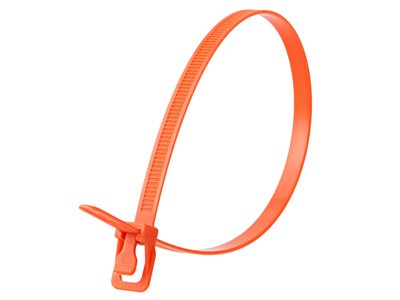 Picture of 14 Inch 120 Lbs Orange Releasable/Reusable Cable Tie - 20 Pack