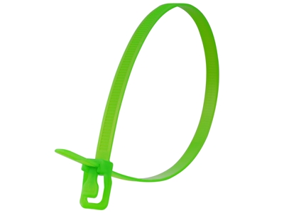 18 Inch 120 Lbs Fluorescent Green Releasable/Reusable Cable Tie - 100 Pack