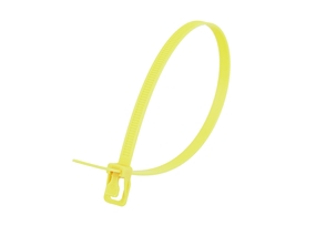 Picture of 14 Inch 120 Lbs Yellow Releasable/Reusable Cable Tie - 100 Pack